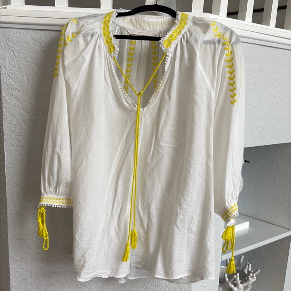 Zara White Cream Tie Front Blouse